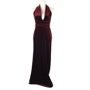 Laundry By Shelli Segal Velvet Maxi Dress Womens Size 4 Burgundy Halter Formal